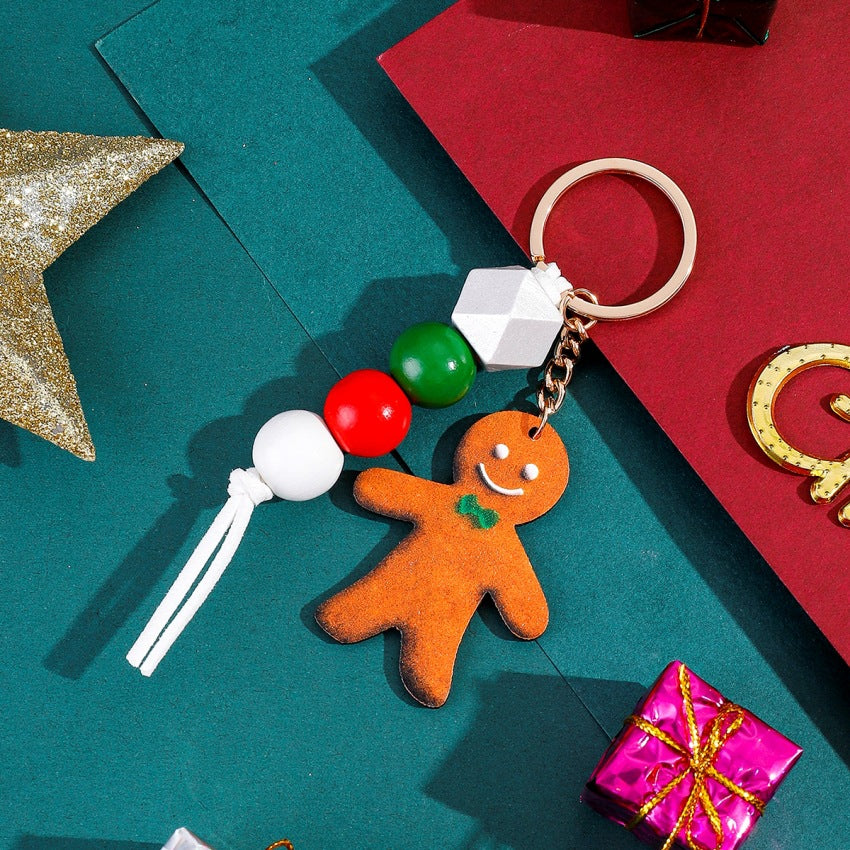 Wholesale Christmas Elk Santa Claus Beaded Keychain